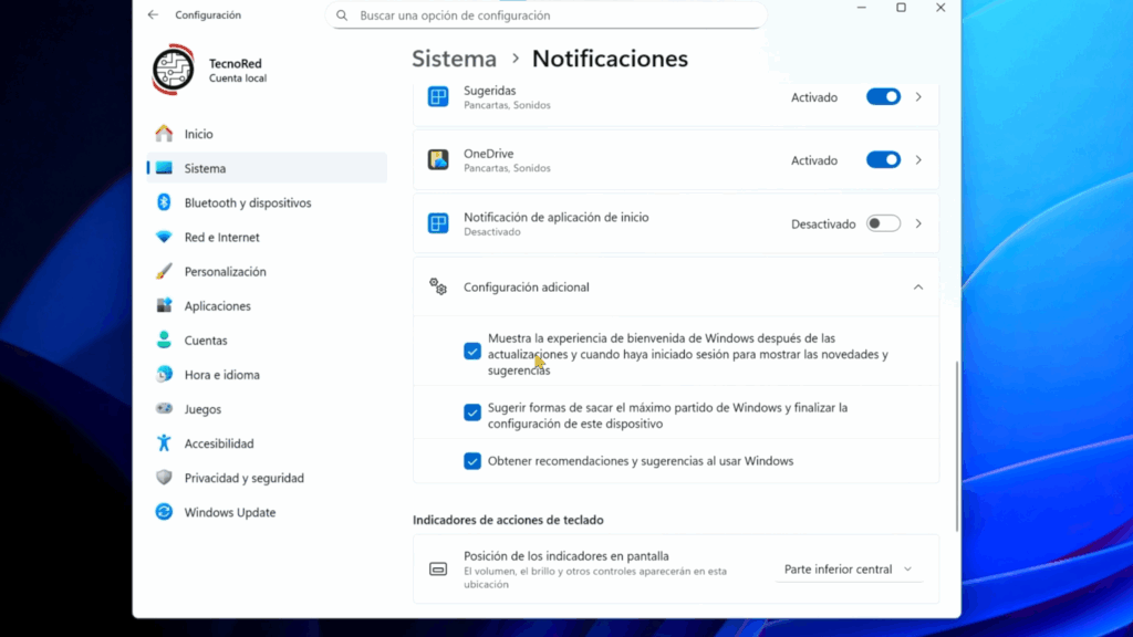Desactiva Notificaciones de “Sugerencias”