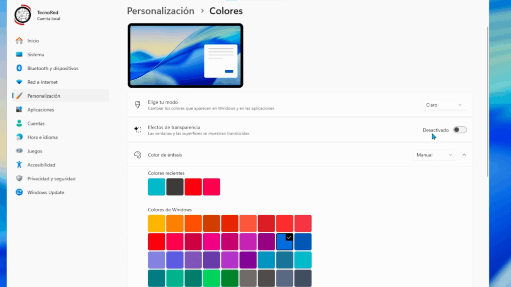 Desactiva las transparencias
