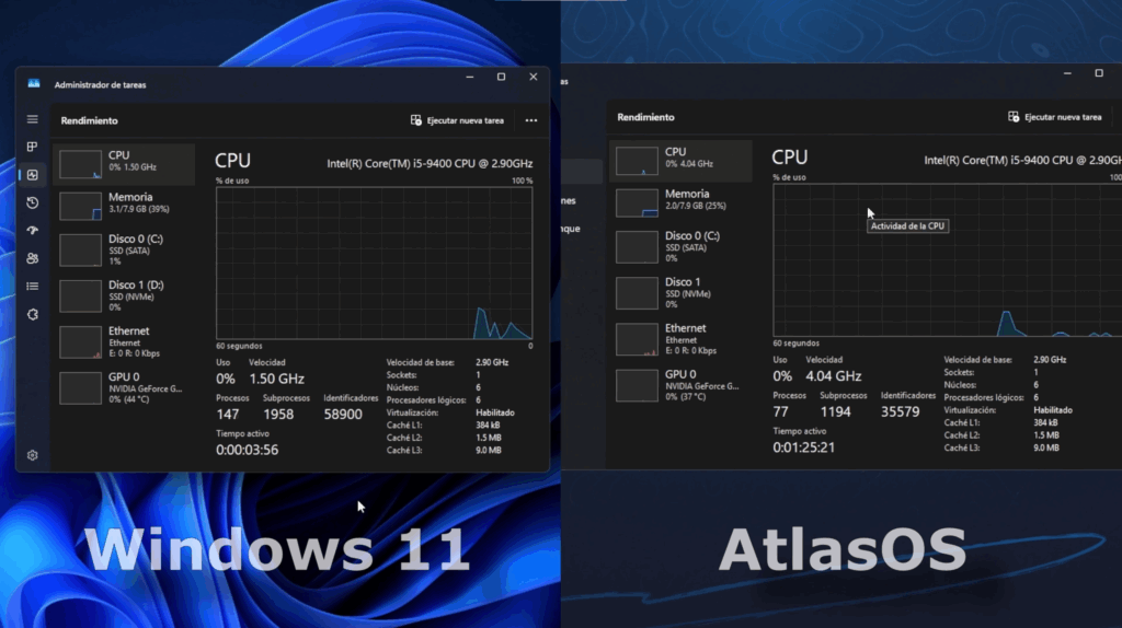 Menos procesos y menor consumo de RAM
