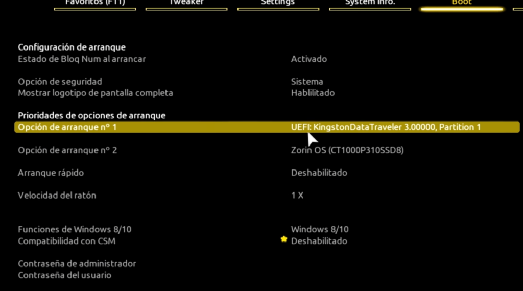 Iniciar instalación desde la USB