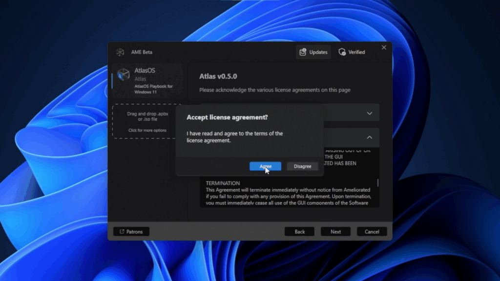Acepta la licencia y elige configuraciones clave