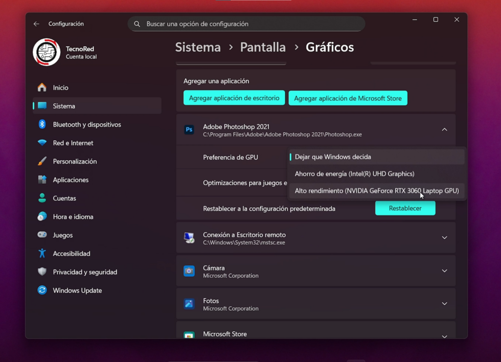 5. Fuerza el uso de tu GPU dedicada