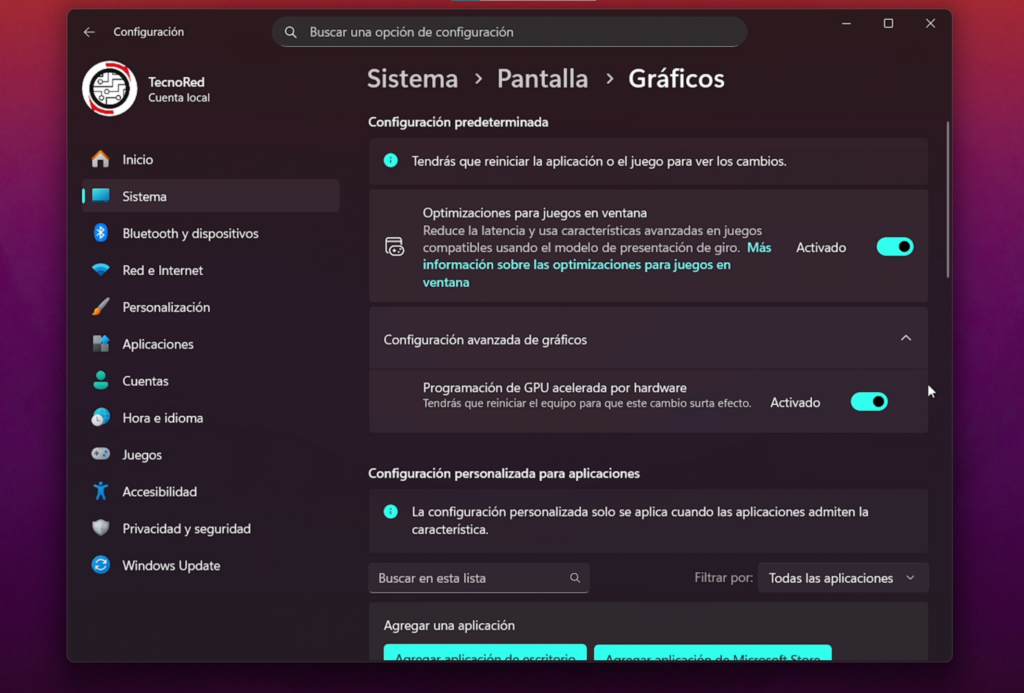 6. Activa la Programación de GPU Acelerada por Hardware