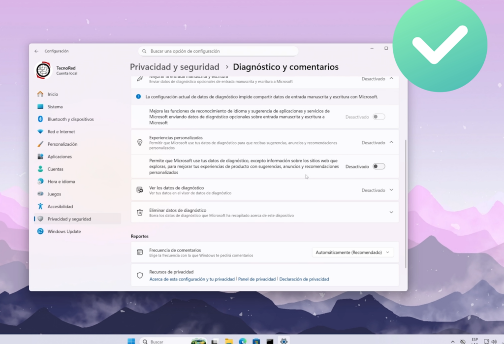 Desactiva las Experiencias Personalizadas