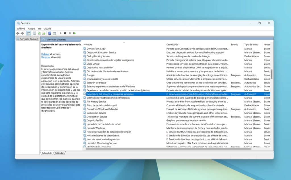 8. Desactiva el Servicio Oculto de Telemetría