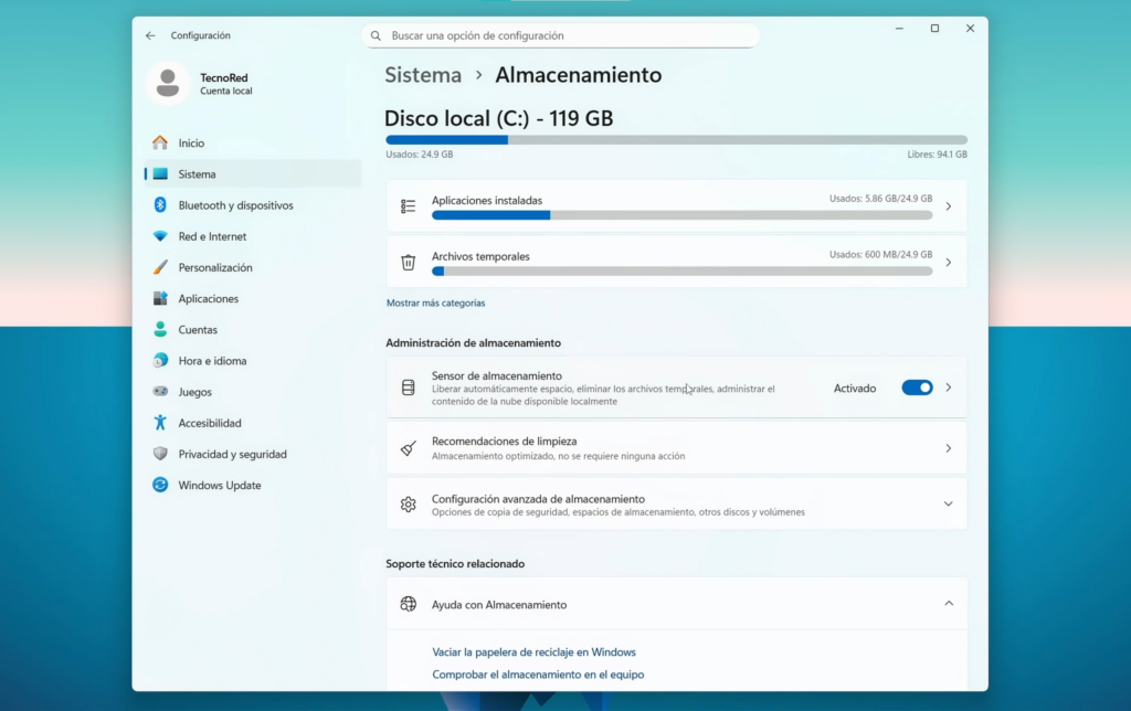 Activa el Sensor de almacenamiento para una limpieza automática