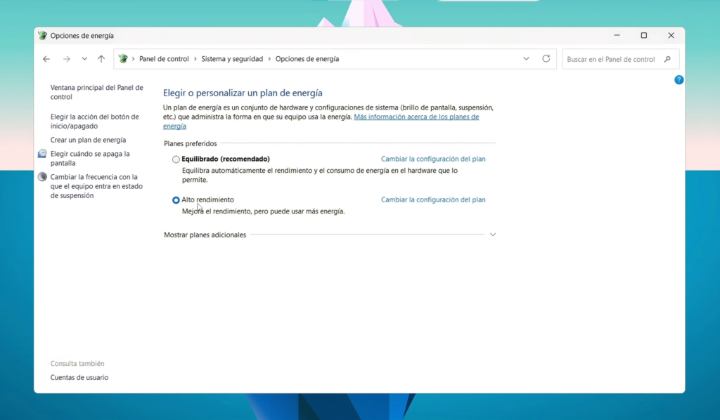 Usa el plan de energía adecuado
