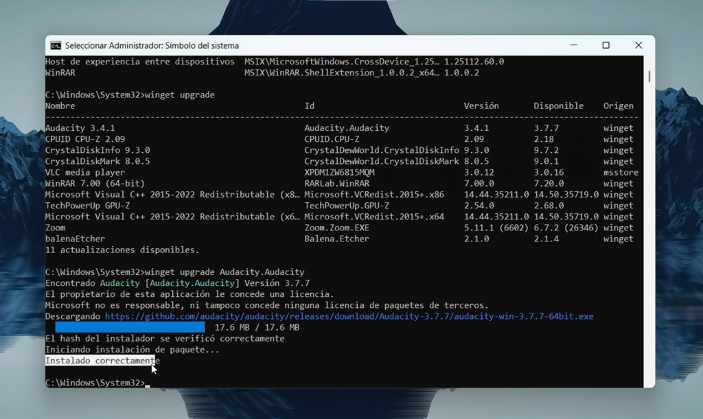 Actualizar un programa específico