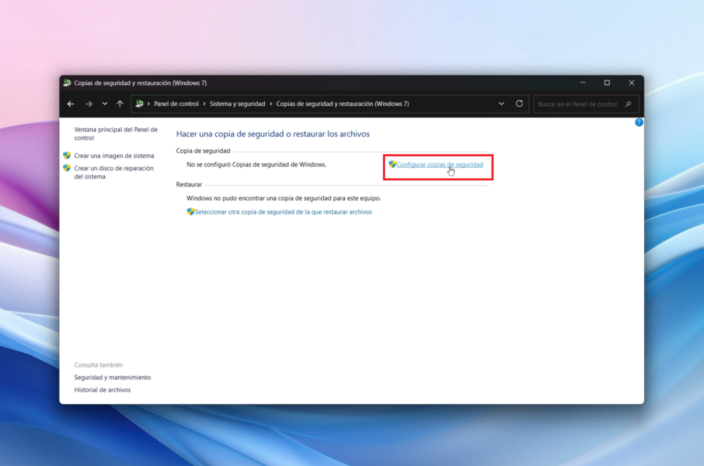 Configurar copia de seguridad