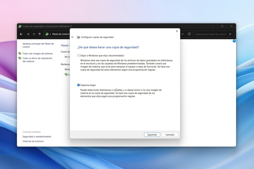 Dejar que Windows elija o elegir manualmente
