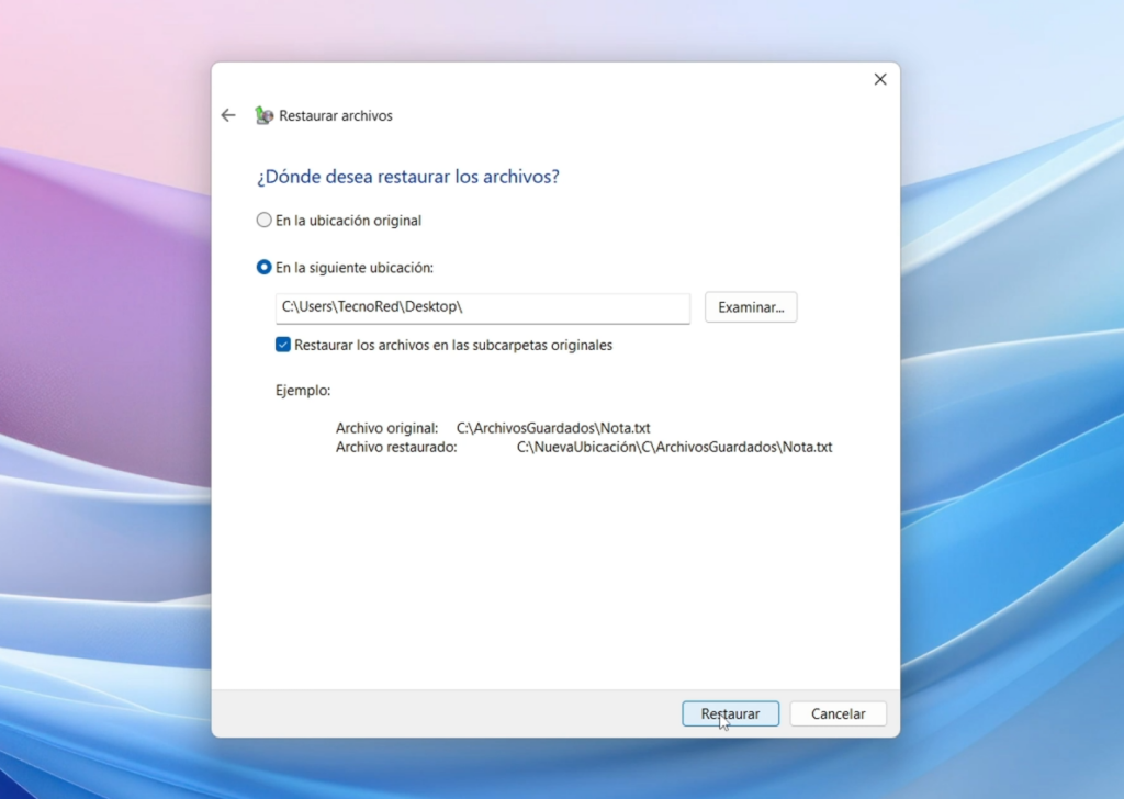 ubicacion para restaurar archivos cuando los necesitas
