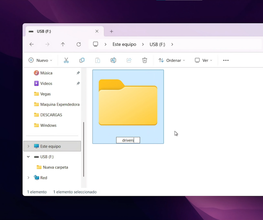 Crea una carpeta para los drivers