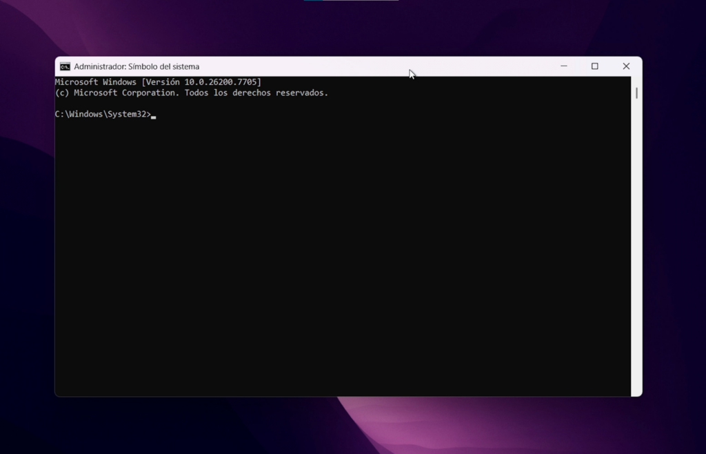 Abre la consola de Windows como administrador