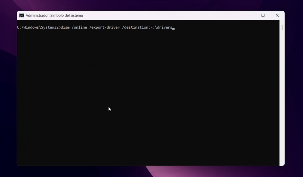 Ejecuta el comando para exportar los drivers