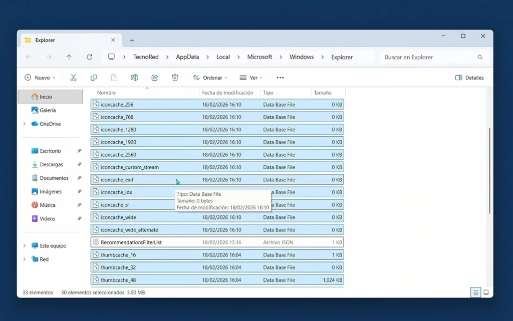 Limpiar manualmente la caché de miniaturas e iconos