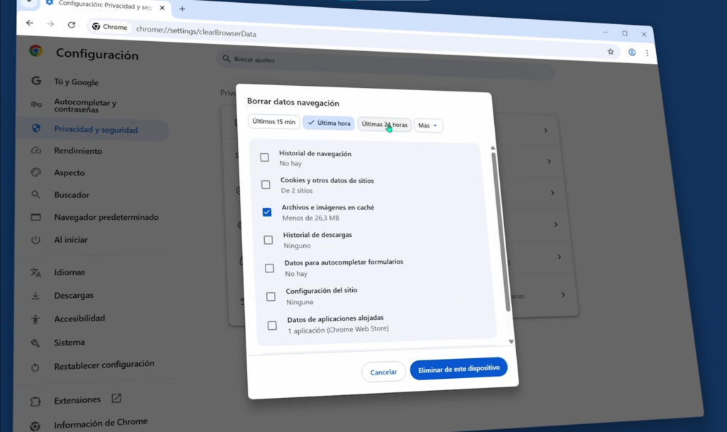 Borrar la caché del navegador (Chrome, Edge y Firefox)