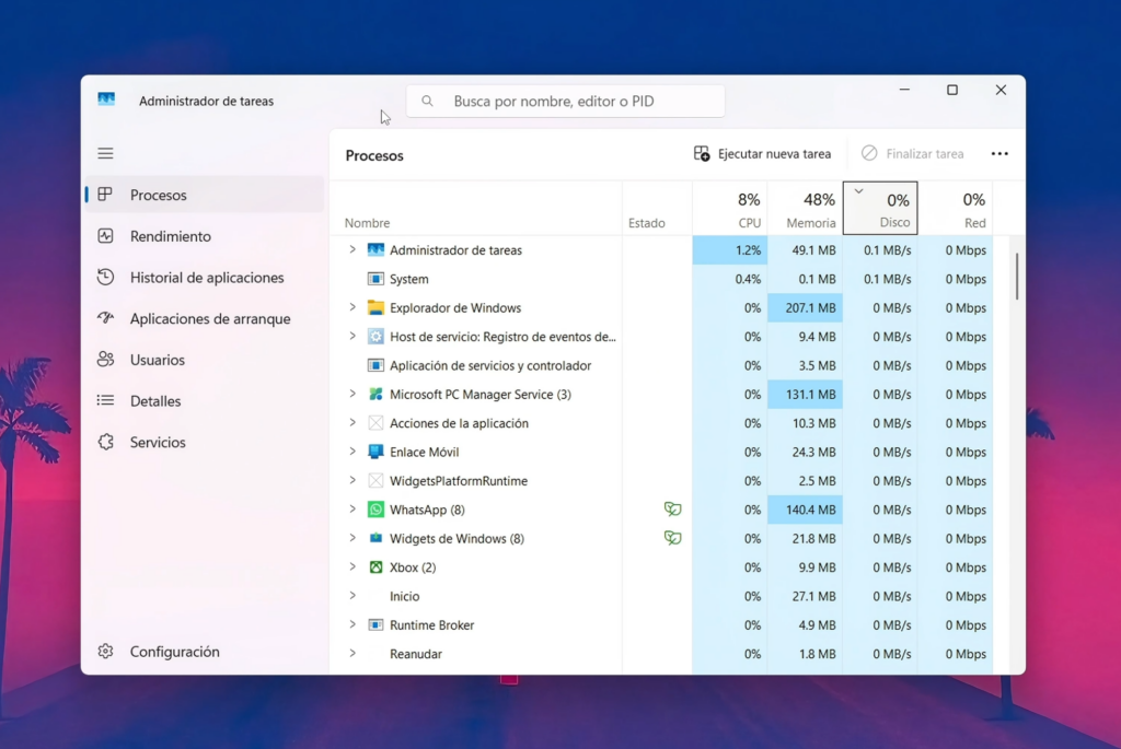 Administrador de tareas: ver qué está consumiendo CPU y RAM