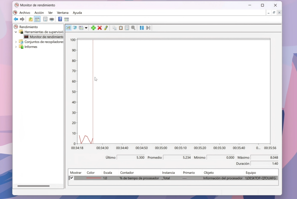 Monitor de rendimiento: rendimiento en tiempo real con más detalle