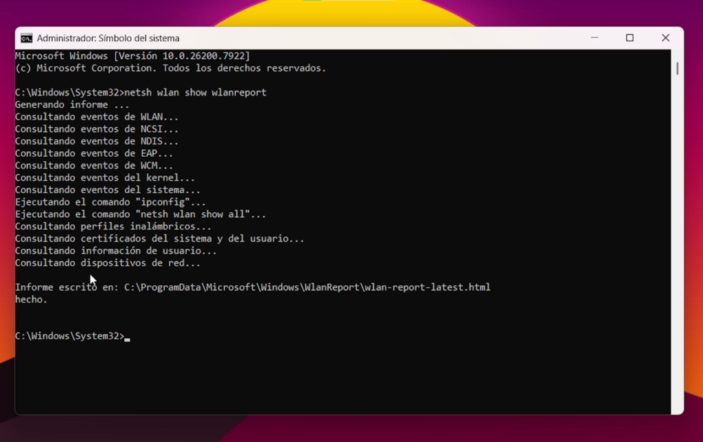NETSH WLAN SHOW WLANREPORT: informe completo del WiFi