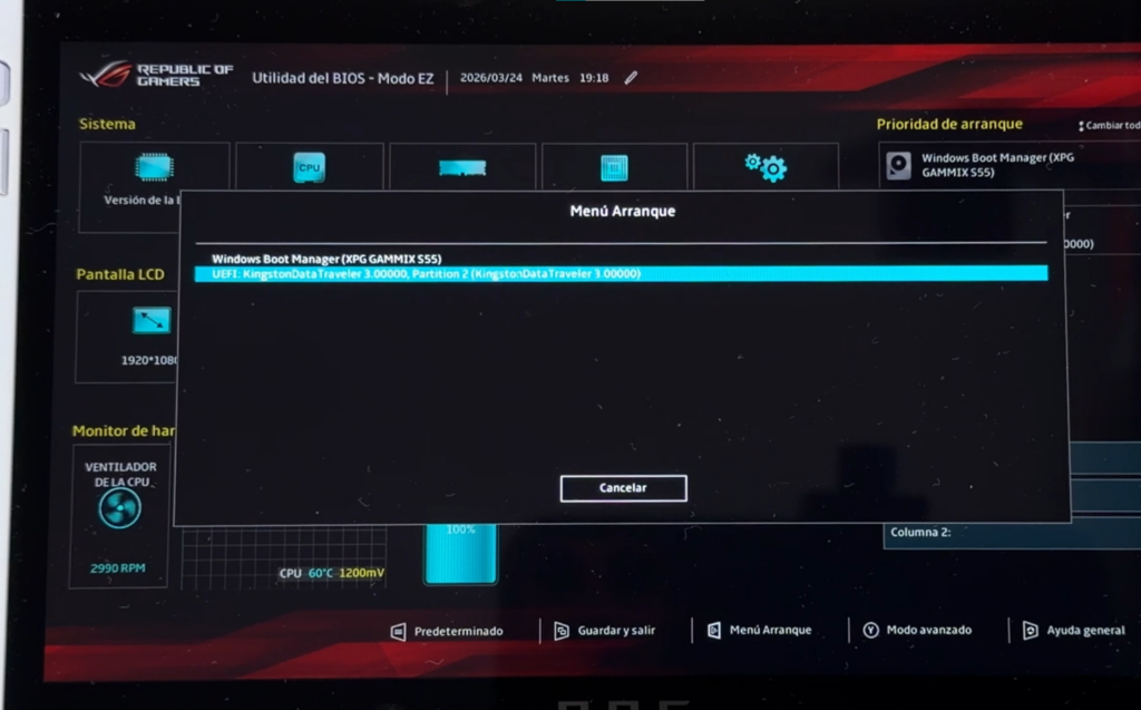 Cómo arrancar desde el USB de Bazzite