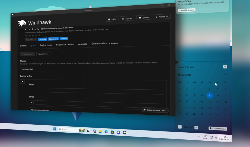 Cómo hacer transparente el centro de notificaciones