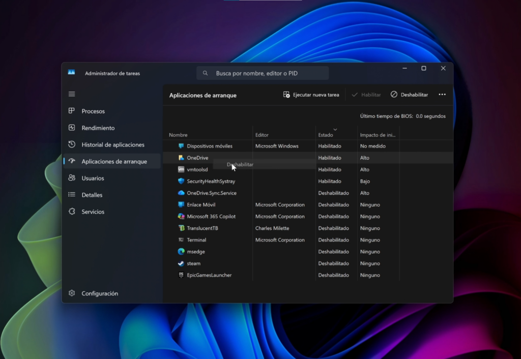 ⚙️ Opción 1: Evitar que OneDrive se inicie con Windows