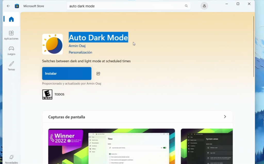 Auto Dark Mode – Modo oscuro automático en Windows