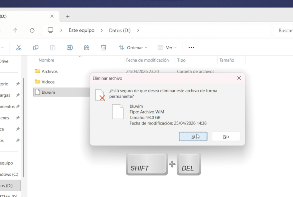 Paso 11: Borrar el archivo temporal BK.WIM