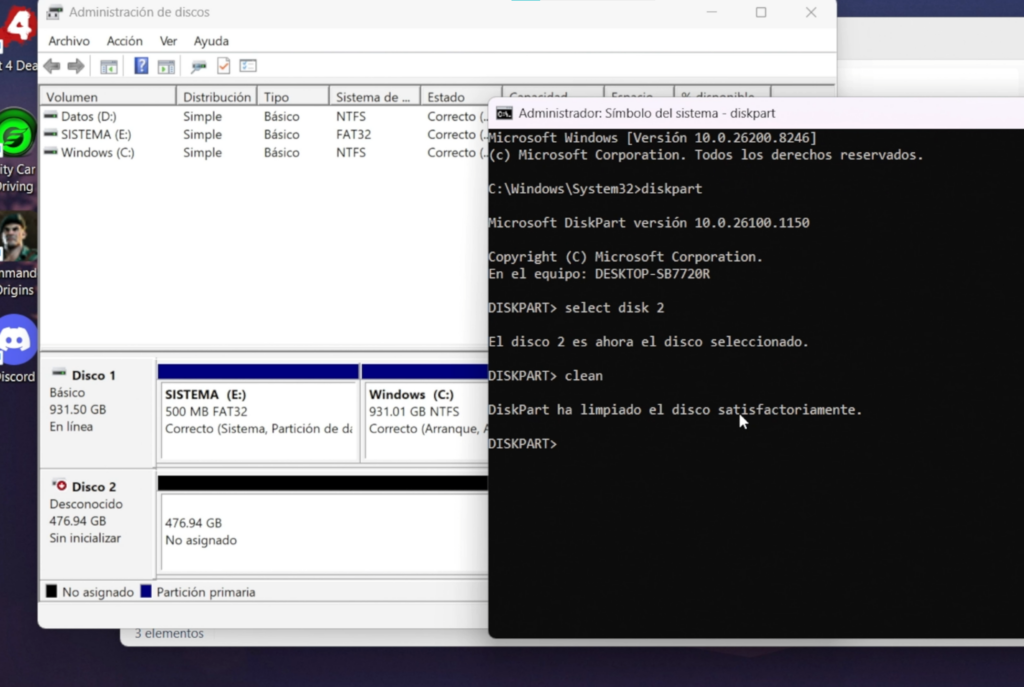 Paso 12: Formatear el disco anterior para usarlo como almacenamiento