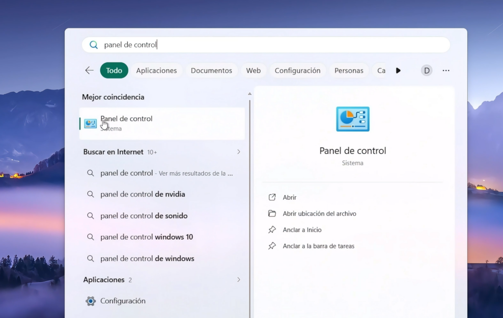 Abrir el Panel de control
