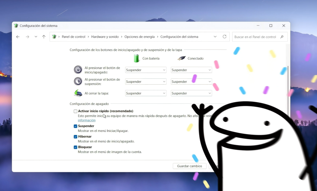 Desactivar Inicio rápido