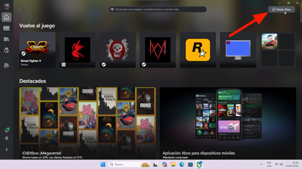 Desde la aplicación Xbox
