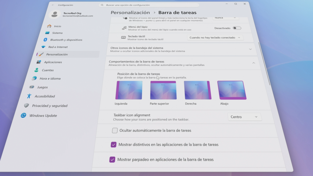 Las nuevas opciones aparecen directamente en Configuración