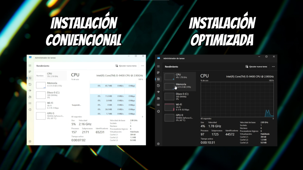 Comparativa de rendimiento: instalación convencional vs instalación optimizada