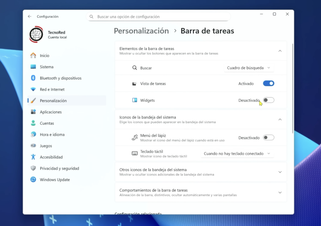 Desactiva Widgets si nunca los utilizas