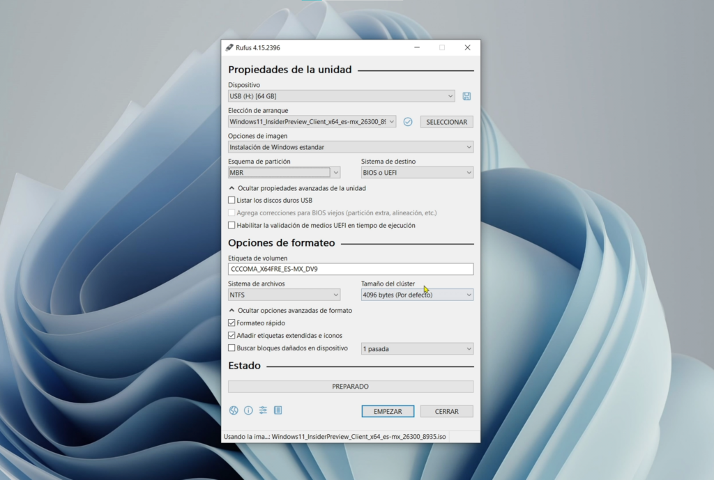 Configurar correctamente Rufus