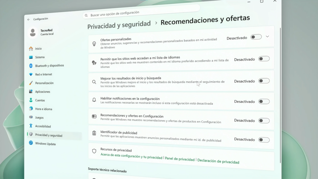 Reducir recomendaciones, ofertas y personalización