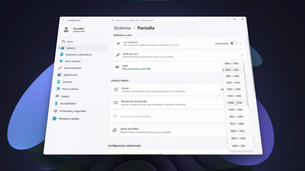 Comprobar la resolución y escala de la pantalla