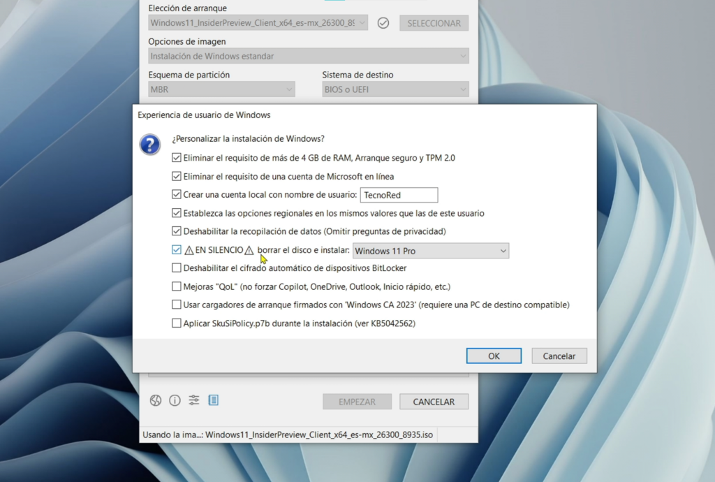 Personalizar la instalación de Windows 11 desde Rufus