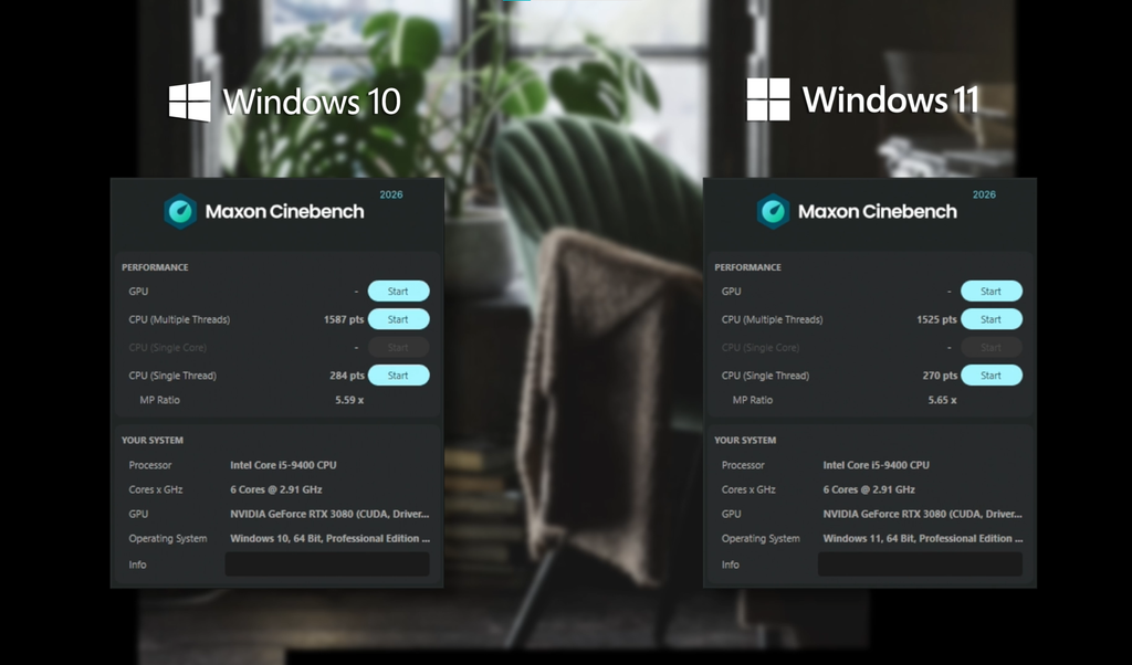 Cinebench 2026: Windows 10 consigue una pequeña ventaja