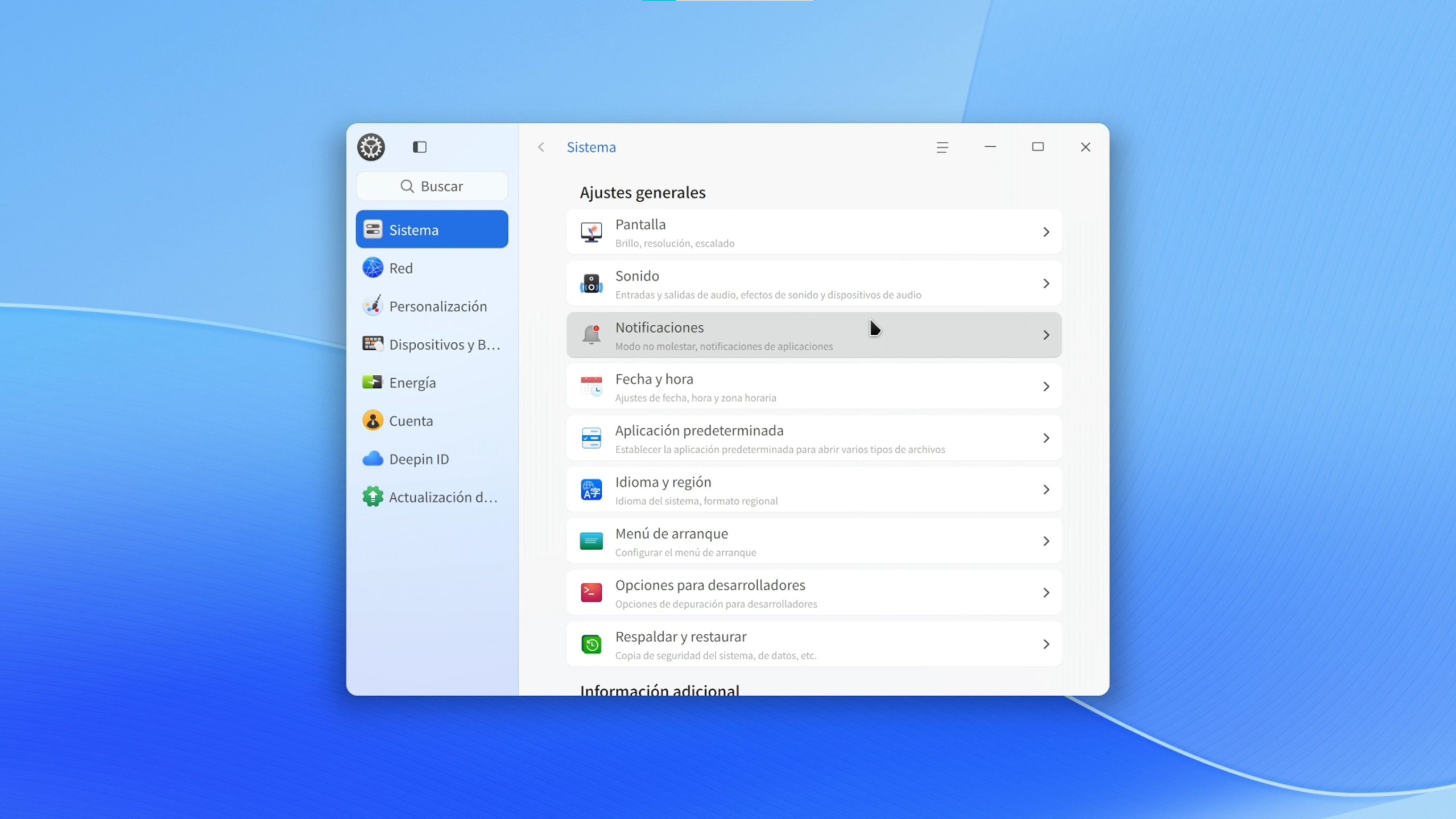 Centro de Control y configuración del sistema
