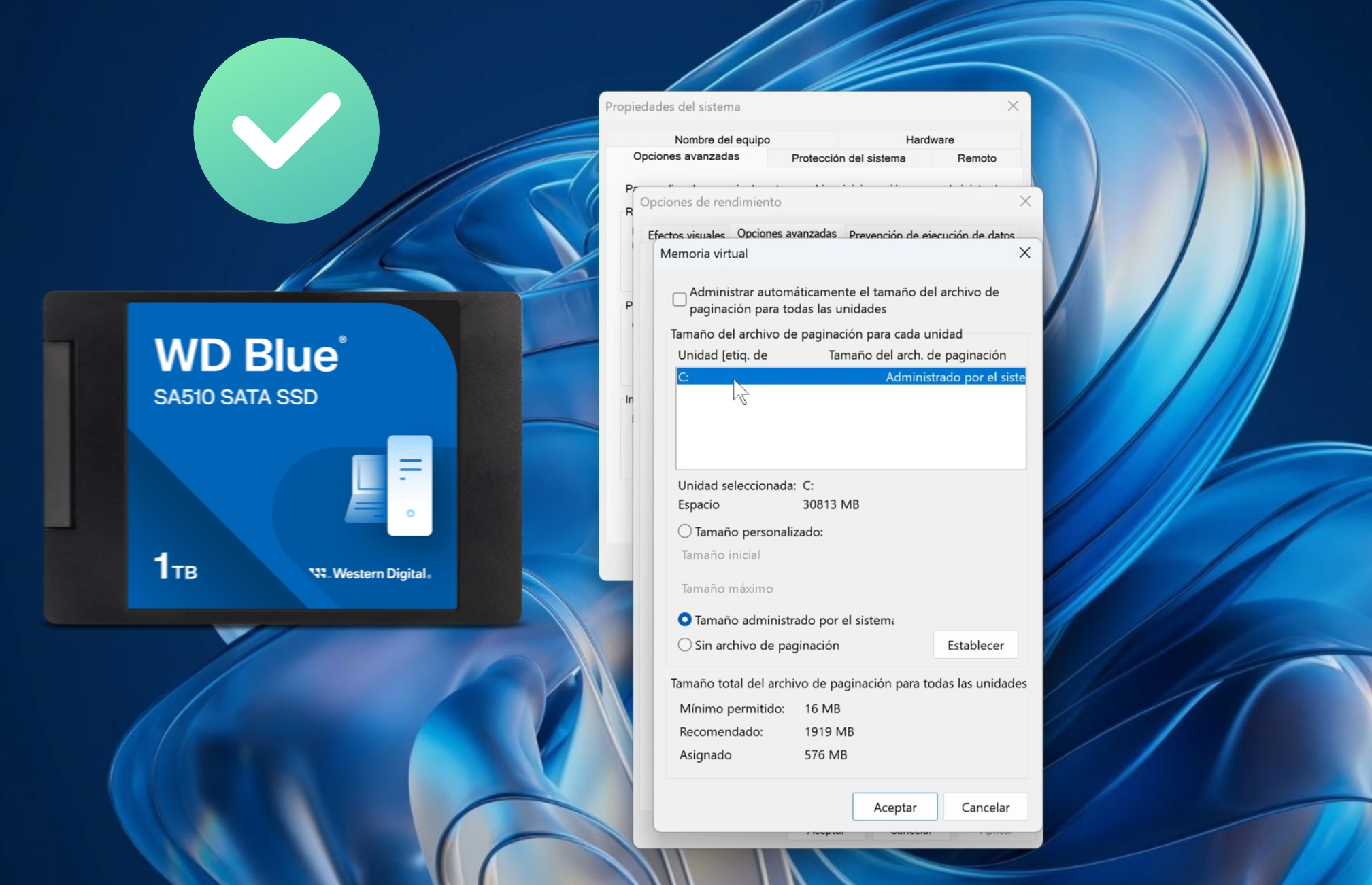 Elegir dónde crear el archivo de paginación