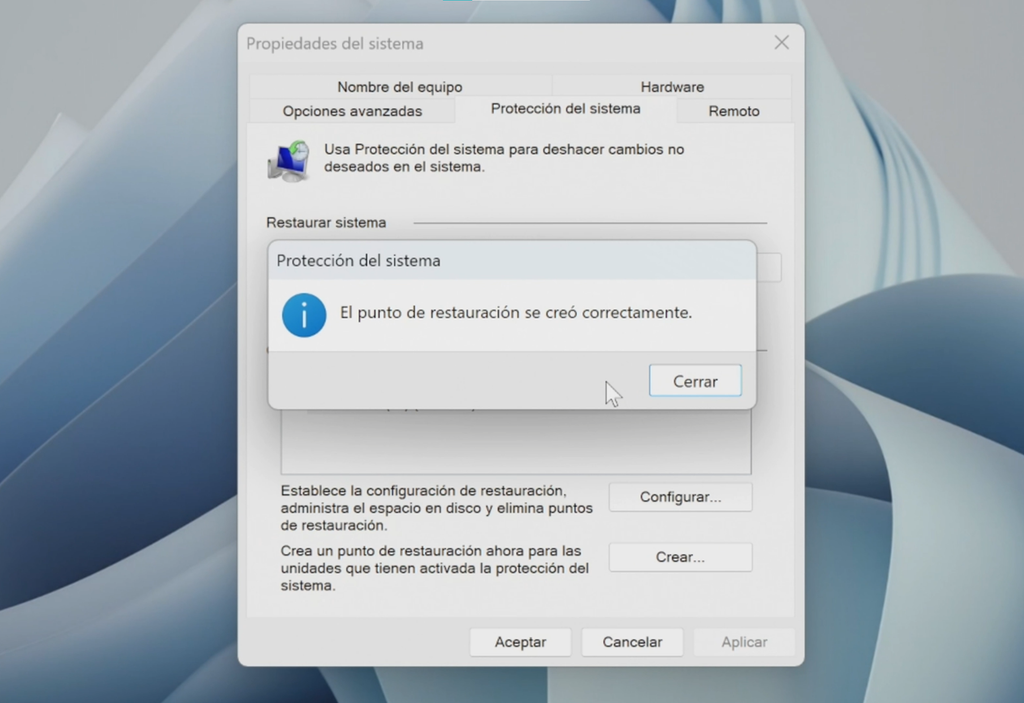 Crear un punto de restauración antes de comenzar