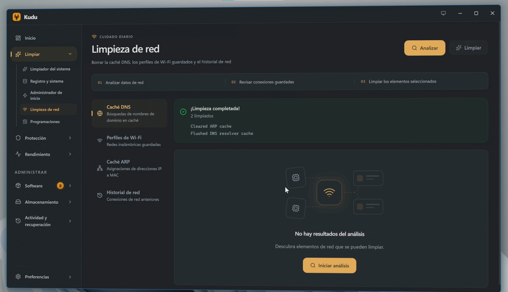 Limpiar la caché DNS y otros datos de red
