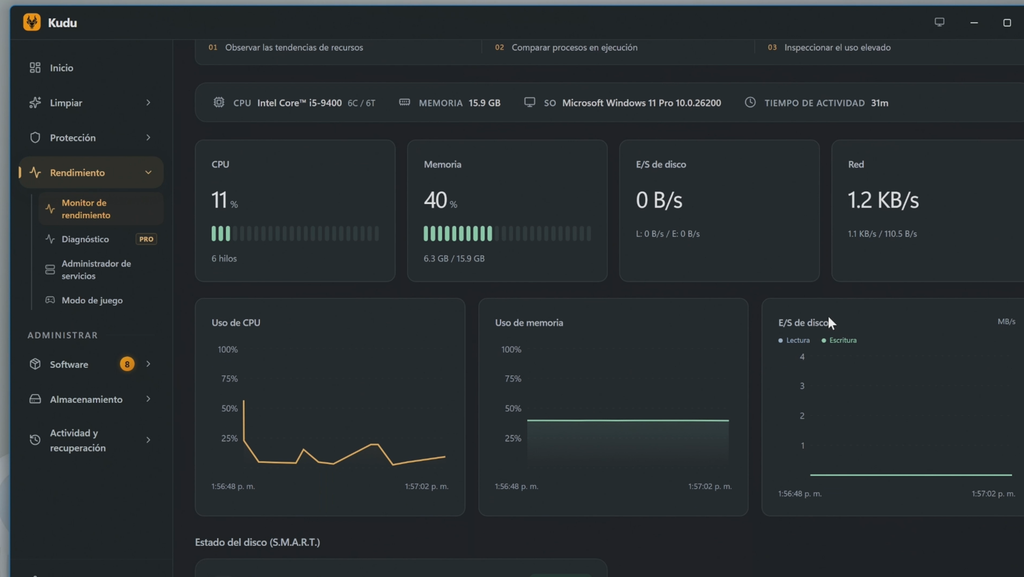 Monitorizar el rendimiento del equipo
