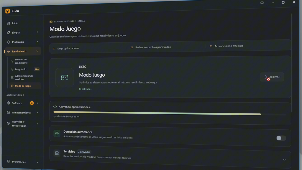 Modo Juego para reducir procesos mientras jugamos