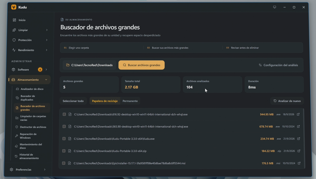 Localizar archivos de gran tamaño