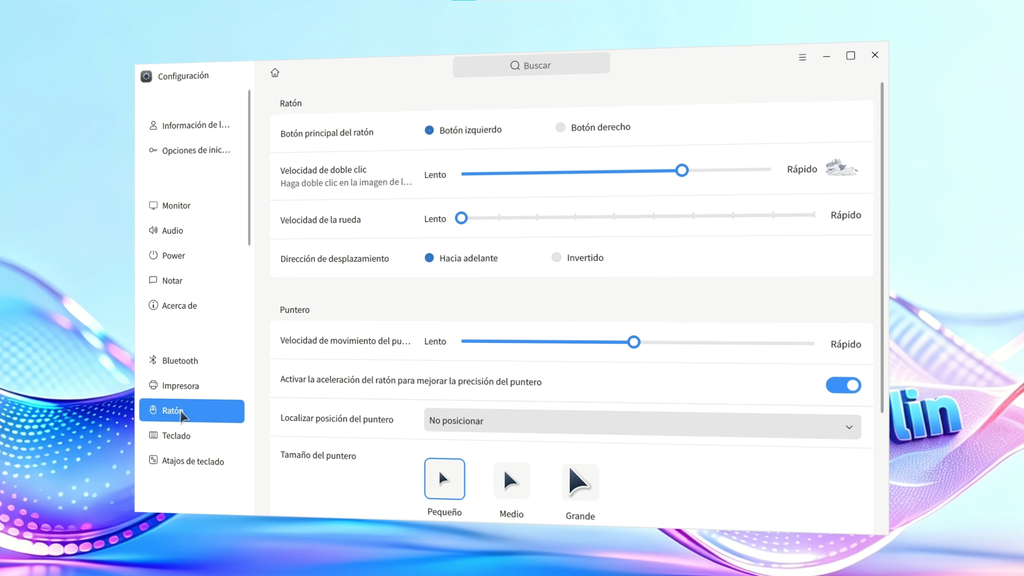 Configuración de openKylin: opciones organizadas por categorías