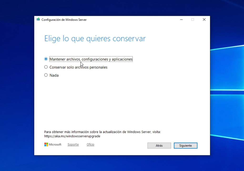 Cómo conservar archivos personales y aplicaciones durante la actualización
