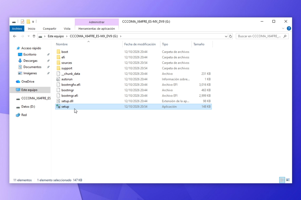 Ejecutar setup.exe directamente desde Windows